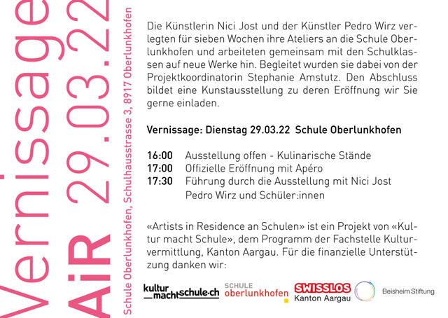 «Artist in Residence an Schulen» Nici Jost & Pedro Wirz Schule Oberlunkhofen 2022